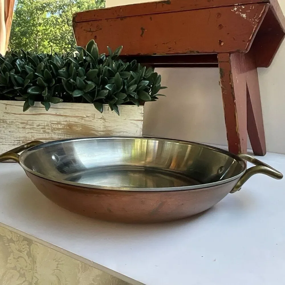 Vintage copper pan saute pan, gratin pan two handles beautiful pan